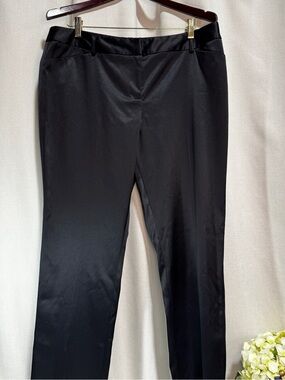 Apt. 9 Womens 14 Black Satin Stretch Straight Leg Flat Front Pockets Dress Pants